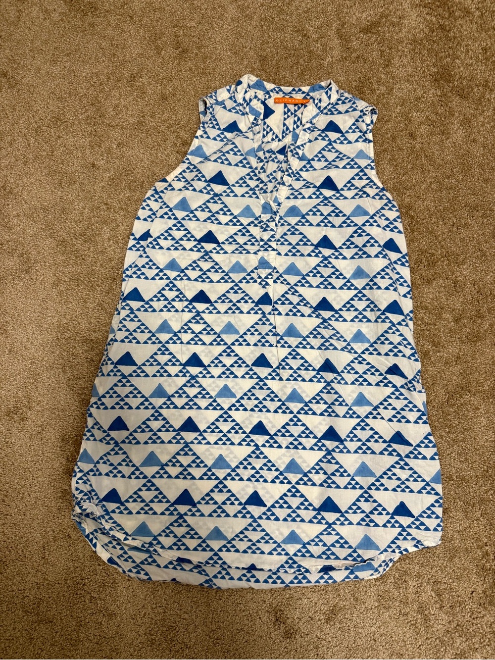Oliphant White & Blue Printed Sleeveless Midi Dress